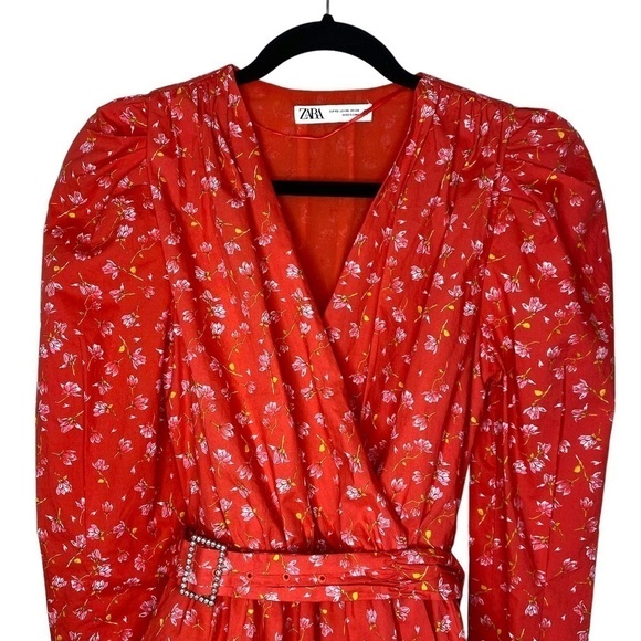 ZARA Belted Floral Wrap Style Long Sleeve Blouse - Picture 7 of 16